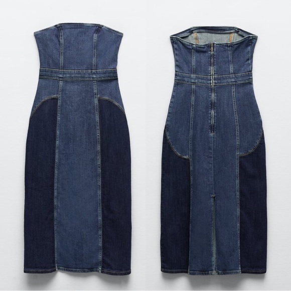 Zara Blue Patchwork Denim Dress - Picture 16 of 17